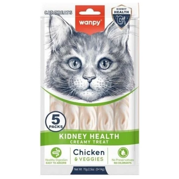 Wanpy Kidney Health Tavuklu Ve Sebzeli 5x14 Gr Krema Kedi Ödül Maması - Görsel 9
