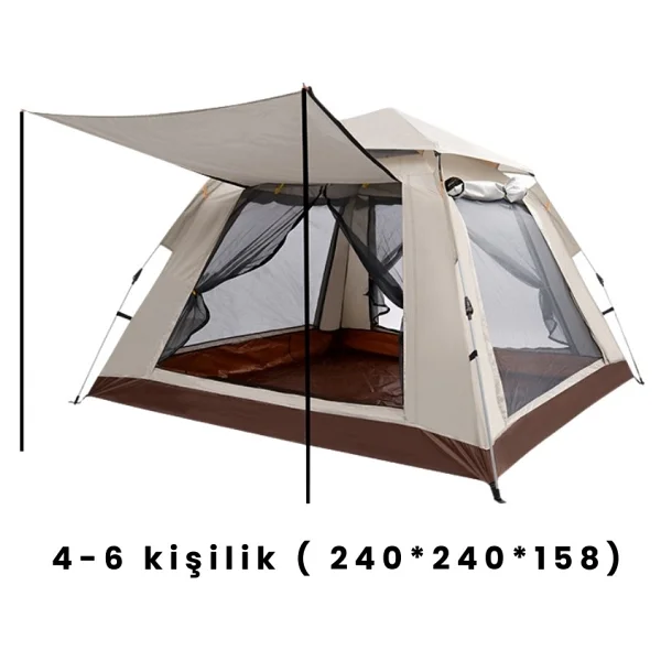 Yussraw 4-6 Kişi Kamp Çadırı Seti Taşınabilir Otomatik 240x240x158+Lamba+Yatak+Yastık+Pompa+Hoparlör - Görsel 2