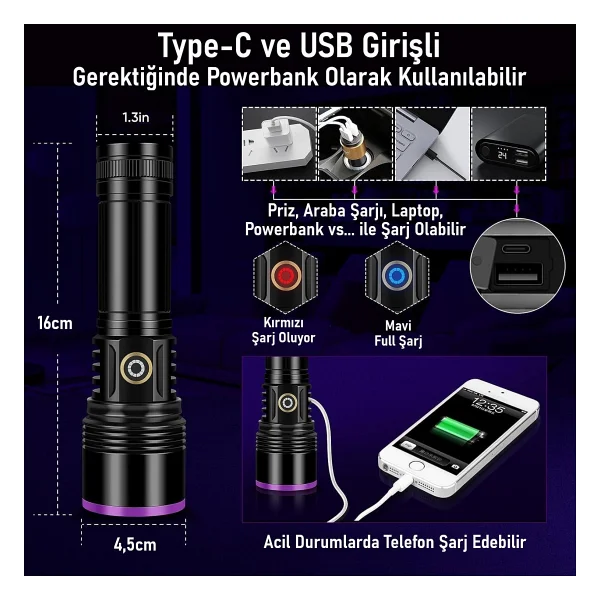 Valkyrie 365 Nm LED Şarjlı El Feneri - Görsel 4