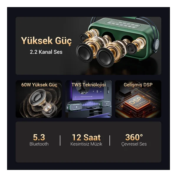 Nowgo C2 Yeşil Bluetooth Hoparlör - Görsel 2