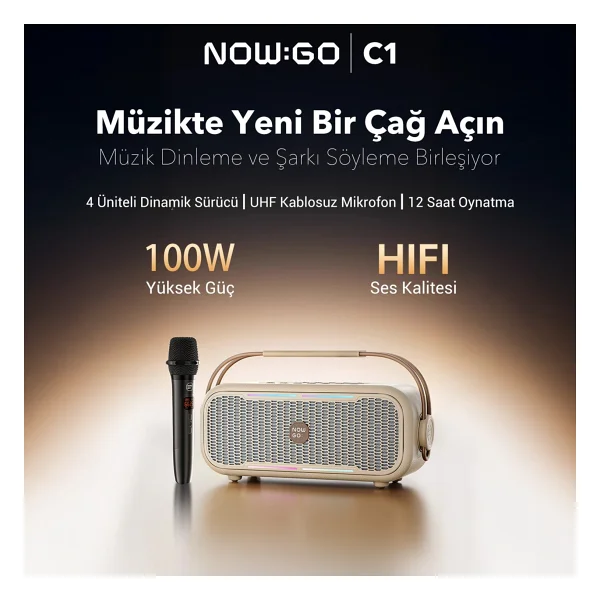 Nowgo C1 Bej Bluetooth Hoparlör - Görsel 3