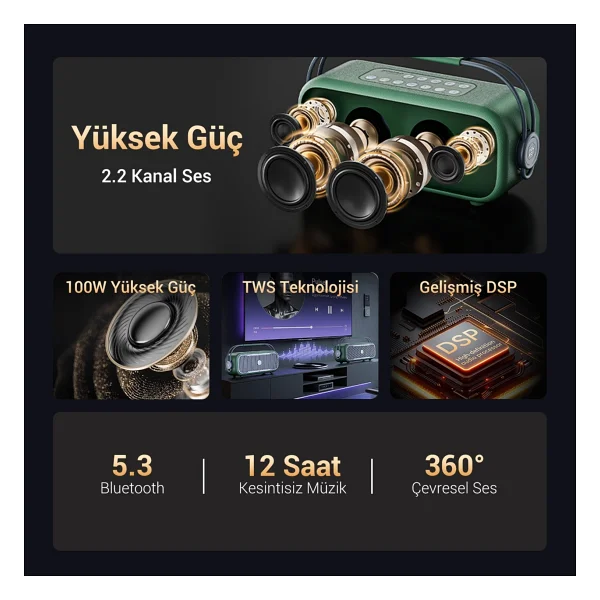 Nowgo C1 Yeşil Bluetooth Hoparlör - Görsel 3