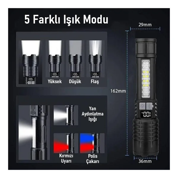 Valkyrie Sj004-1 LED Şarjlı El Feneri - Görsel 3