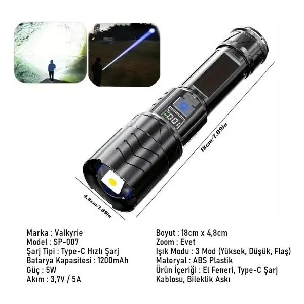 Valkyrie Sp-007 LED Şarjlı El Feneri - Görsel 4