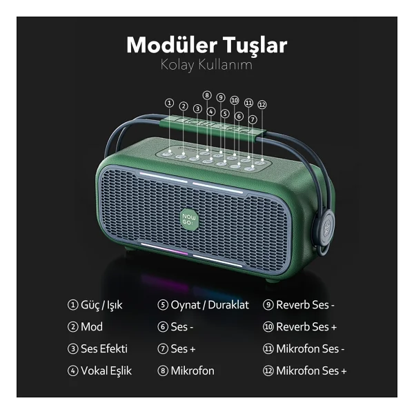 Nowgo C2 Yeşil Bluetooth Hoparlör - Görsel 10