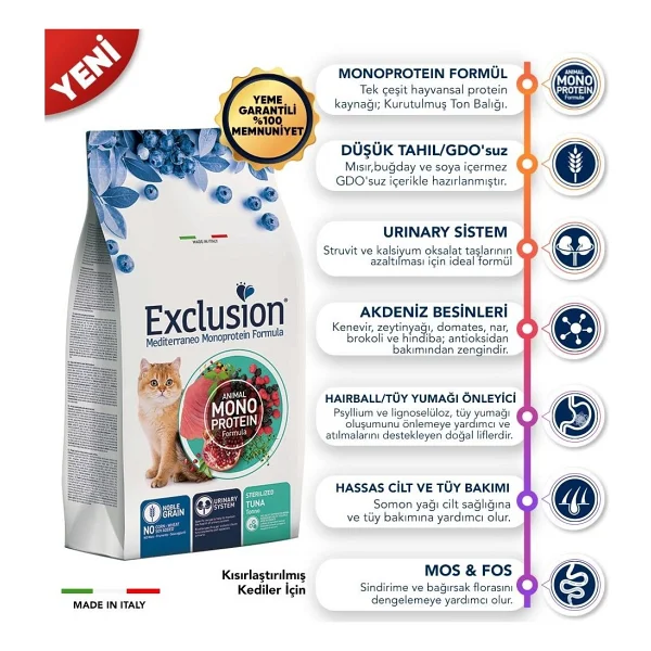 Exclusion Monoprotein Ton Balıklı 12 Kg Kısırlaştırılmış Yetişkin Kedi Maması - Görsel 3