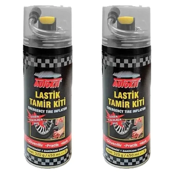 Autokit 2 Adet Lastik Tamir Köpüğü Sprey Kiti 450 Ml-Acil Lastik Şişirici - Görsel 2