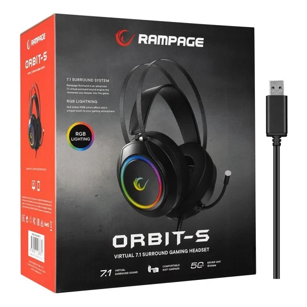 Rampage Rm-K45 Orbit-S Siyah RGB 7.1 Kablolu Mikrofonlu Kulak Üstü Oyuncu Kulaklığı - Görsel 5