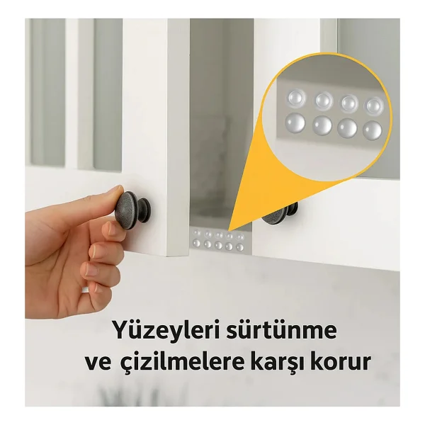 100'lü 10mm Yapışkanlı Şeffaf Silikon Ses Stoperi Dolap Çekmece Tamponu Koruyucu - 10mm 100 Adet - Görsel 4