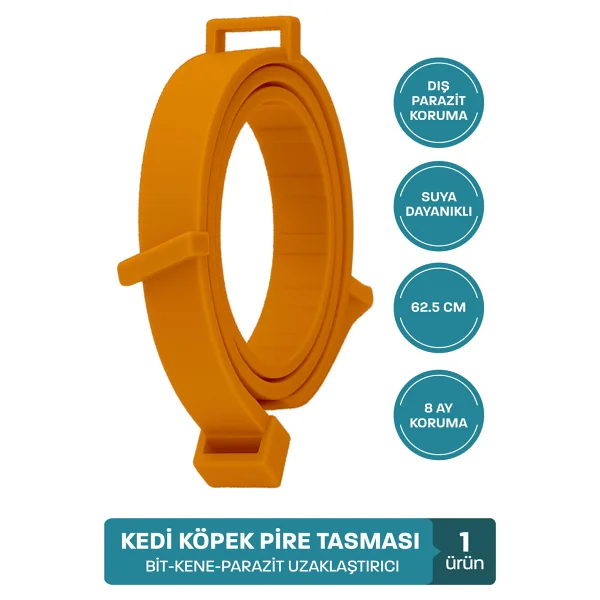 Köpek Pire Kene Tasması Bit Pire Kene Parazit Önleyici Ayarlanabilir Doğal Tasma 62 Cm Kedi Tasması - Turuncu - Görsel 2