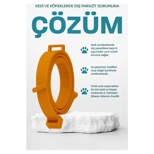 Köpek Pire Kene Tasması Bit Pire Kene Parazit Önleyici Ayarlanabilir Doğal Tasma 62 Cm Kedi Tasması - Turuncu - Görsel 3