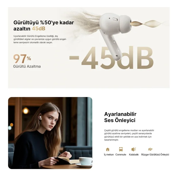 Qcy Buds Ht15 ANC TWS Beyaz Kulak İçi Bluetooth Kulaklık - Görsel 3