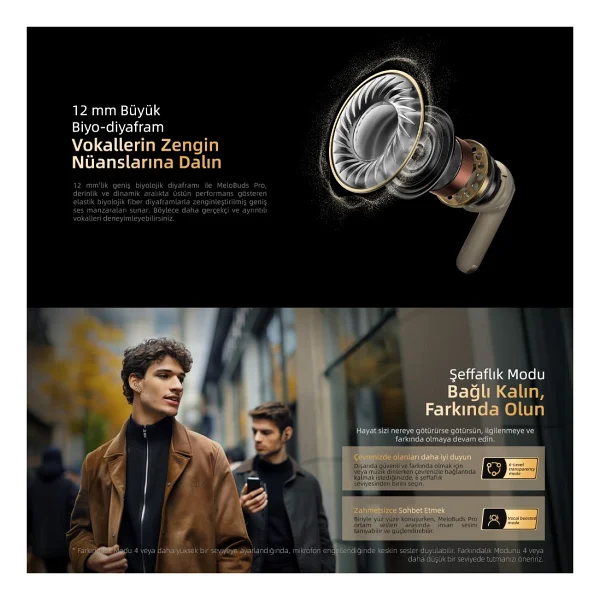 Qcy Melobuds Pro Ht08 ANC TWS Altın Kulak İçi Bluetooth Kulaklık - Görsel 3