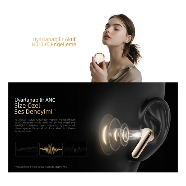 Qcy Melobuds Pro Ht08 ANC TWS Altın Kulak İçi Bluetooth Kulaklık - Görsel 4