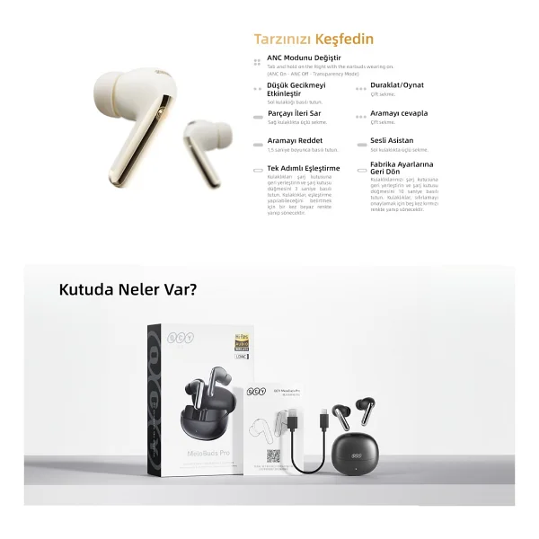 Qcy Melobuds Pro Ht08 ANC TWS Siyah Kulak İçi Bluetooth Kulaklık - Görsel 3