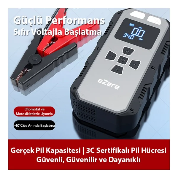 Ezere 4in1 8000 mAh Jump Starter Taşınabilir Akü Takviye Seti - Görsel 2
