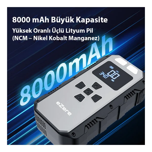 Ezere 4in1 8000 mAh Jump Starter Taşınabilir Akü Takviye Seti - Görsel 3