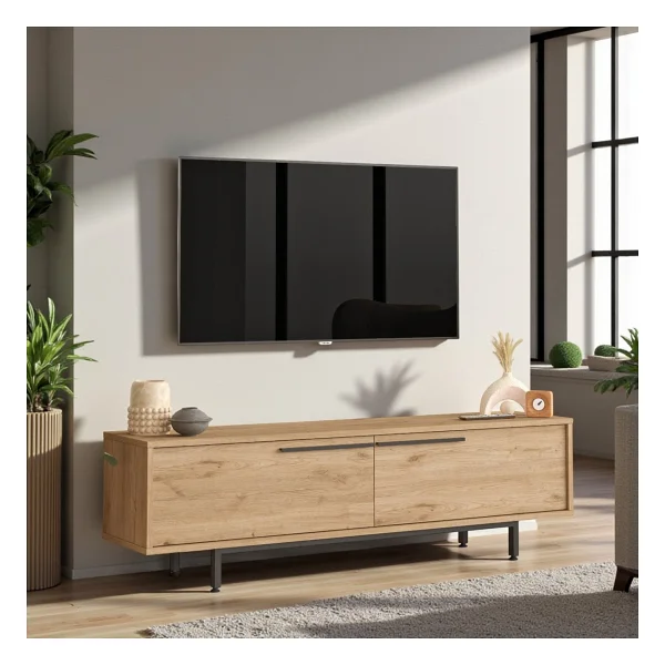 Robin Home TV Ünitesi Sehpası Metal Ayaklı 160cm Sepet - Kahverengi - Görsel 2