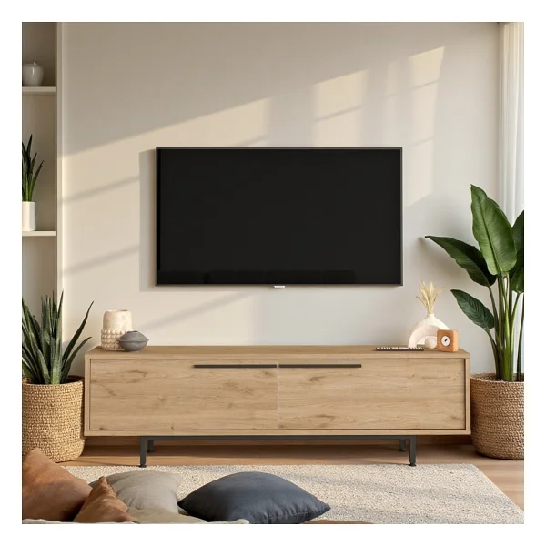 Robin Home TV Ünitesi Sehpası Metal Ayaklı 160cm Sepet - Kahverengi - Görsel 3