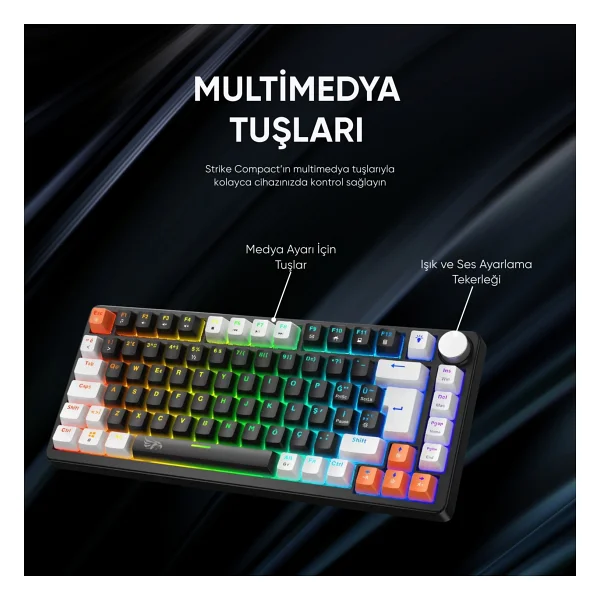 Gameagle Strike Compact Mekanik Klavye Hot Swap Anti Ghosting Türkçe Örgü Kablo Oyuncu Klavyesi - Siyah - Görsel 7
