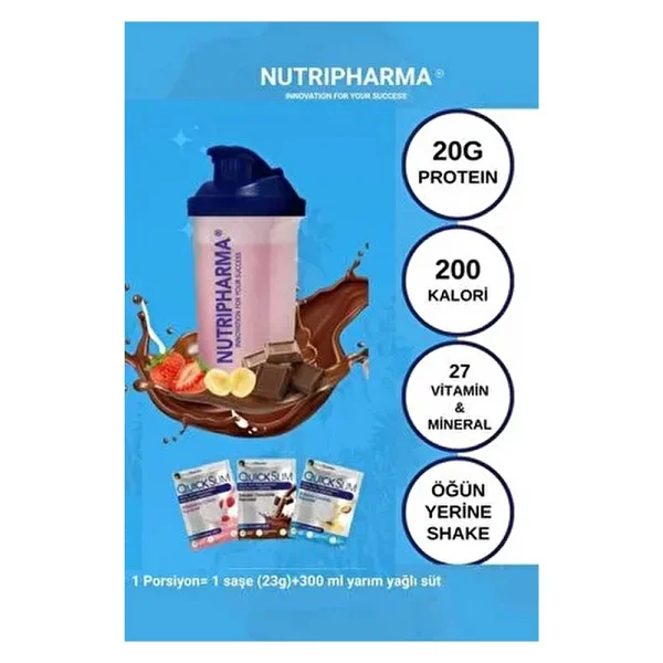 Quick Slim Yüksek Proteinli Diyet Shake 60 Saşe Aromalı Öğün Tozu Shaker Hediye İle - Görsel 2