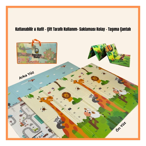 Sweden Baby Safari Walk Çift Taraflı Katlanabilir Oyun Halısı Ve Matı Premium Seri - Taşıma Çantalı - Renkli - 180 X 150 X 1 Cm - Görsel 4