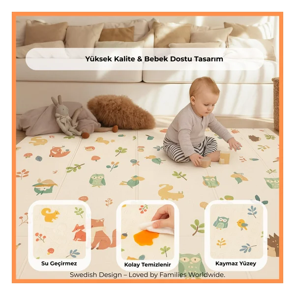 Sweden Baby Safari Walk Çift Taraflı Katlanabilir Oyun Halısı Ve Matı Premium Seri - Taşıma Çantalı - Renkli - 180 X 150 X 1 Cm - Görsel 5