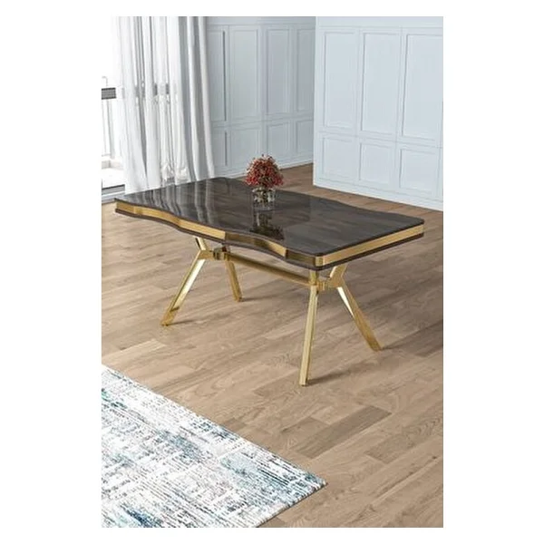 Prah Serisi 90x160 Lak Panel Antrasit Ironi Gold Ayak Masa Takımı 6 Siyah Sandalye - Görsel 3