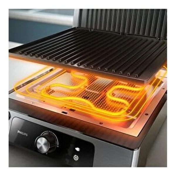 Philips Inox Versuni 5000 Serisi 2200 W Güçlü Izgara Ve Tost Makinesi Yapışmaz Plaka İle Gri Renk - Görsel 3