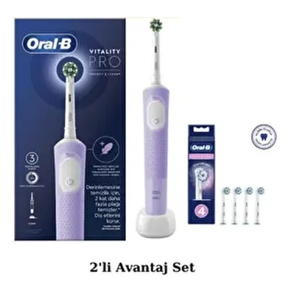 Oral-B D103 Vitality Pro Şarjlı Elektrikli Diş Fırçası Lila Yumuşak Başlıklarla 4 Adet Yedek - Görsel 5