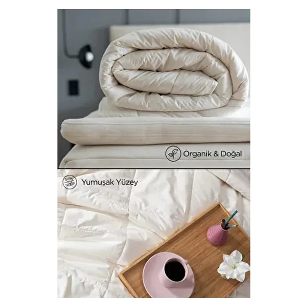 Çift Kişilik Kuzu Yünü %100 Doğal Yorgan Özel Çantalı Organik Merinos Yün Yorgan - Beyaz - 195 X 215 Cm - Görsel 2