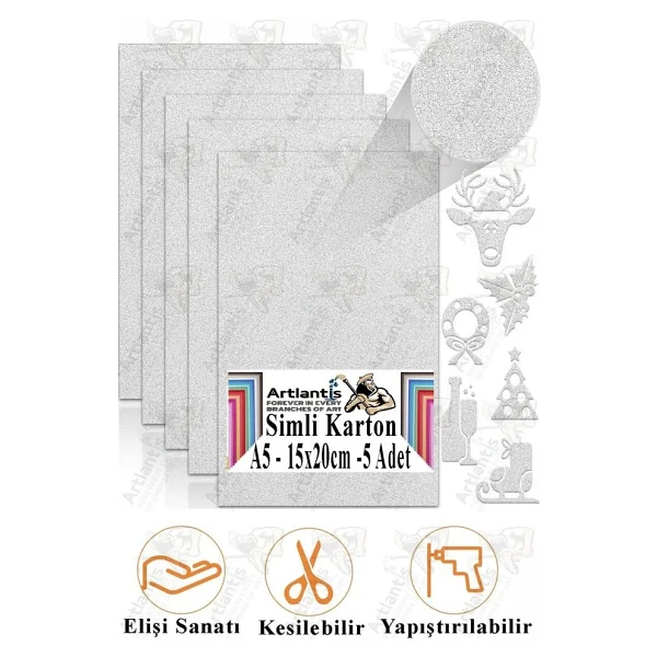 Simli Karton A5 15x20 Cm 5 Li 1 Paket Simli Fon Kartonu Parıltılı Kağıt Anasınıfı Kreş Etkinlik Proje Dekoratif Açık Mavi - Görsel 4