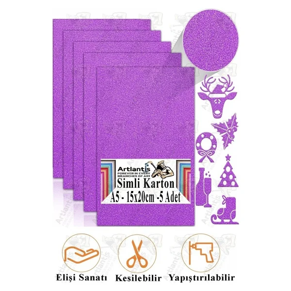 Simli Karton A5 15x20 Cm 5 Li 1 Paket Simli Fon Kartonu Parıltılı Kağıt Anasınıfı Kreş Etkinlik Proje Dekoratif Açık Mavi - Görsel 6