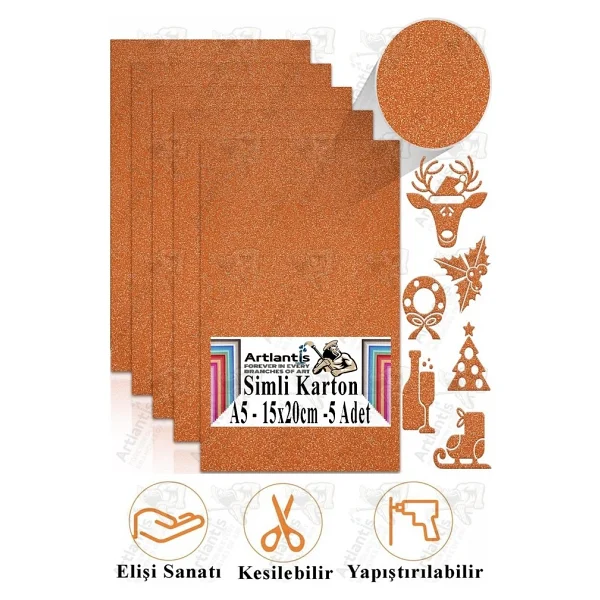Simli Karton A5 15x20 Cm 5 Li 1 Paket Simli Fon Kartonu Parıltılı Kağıt Anasınıfı Kreş Etkinlik Proje Dekoratif Açık Mavi - Görsel 3