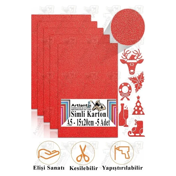 Simli Karton A5 15x20 Cm 5 Li 1 Paket Simli Fon Kartonu Parıltılı Kağıt Anasınıfı Kreş Etkinlik Proje Dekoratif Açık Mavi - Görsel 7