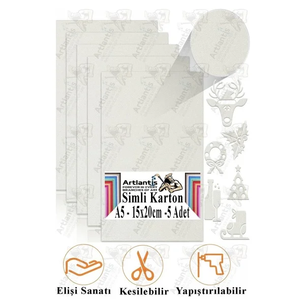 Simli Karton A5 15x20 Cm 5 Li 1 Paket Simli Fon Kartonu Parıltılı Kağıt Anasınıfı Kreş Etkinlik Proje Dekoratif Açık Mavi - Görsel 10