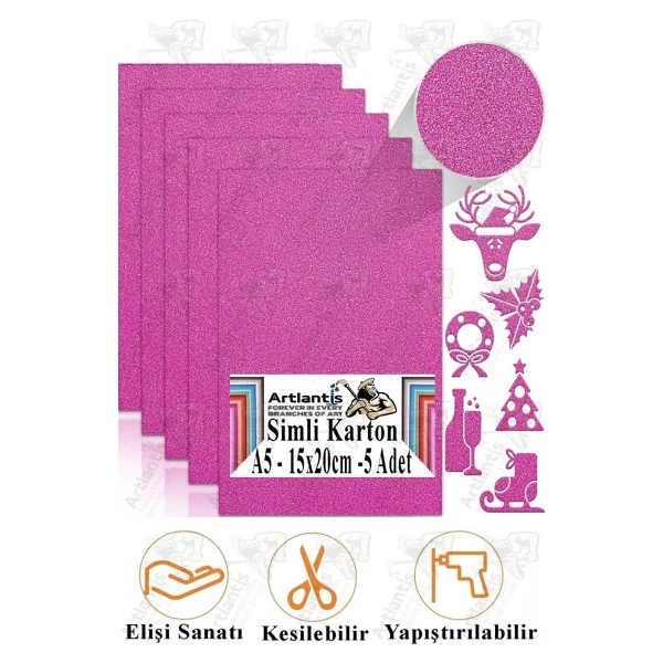 Simli Karton A5 15x20 Cm 5 Li 1 Paket Simli Fon Kartonu Parıltılı Kağıt Anasınıfı Kreş Etkinlik Proje Dekoratif Açık Mavi - Görsel 8