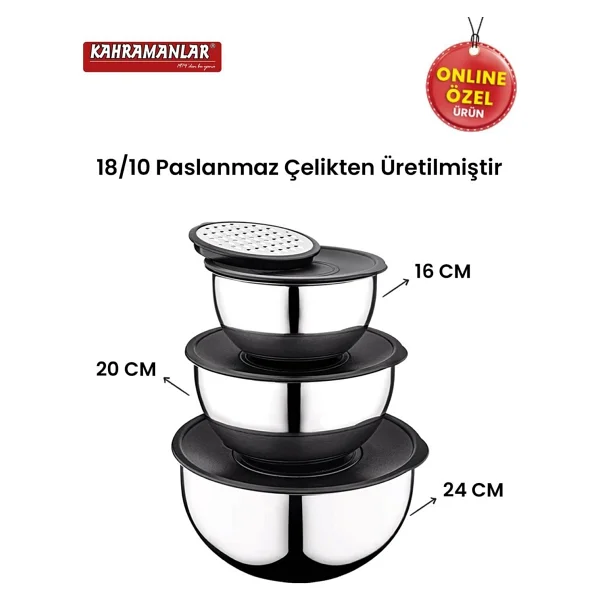 Kahramanlar Chef Mix 9 Parça Rendeli Saklama Karıştırma Kabı - Görsel 5