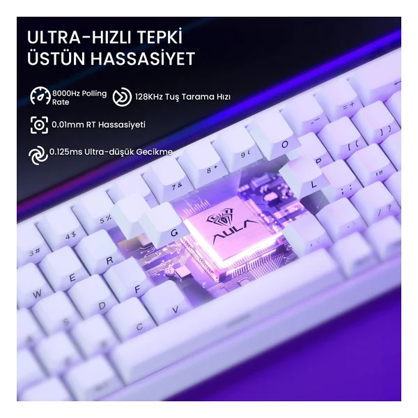 Aula Hero 68 He Beyaz RGB %65 Tkl Black King Switch Kablolu Mekanik Oyuncu Klavyesi - Görsel 5