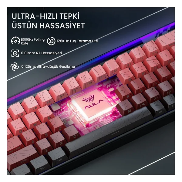 Aula Hero 68 He Manyetik Klavye Rapid Trigger Dragon King Switch 8000hz RGB Neon Tkl Hot Swap Oyuncu Klavyesi Kırmızı - Görsel 5
