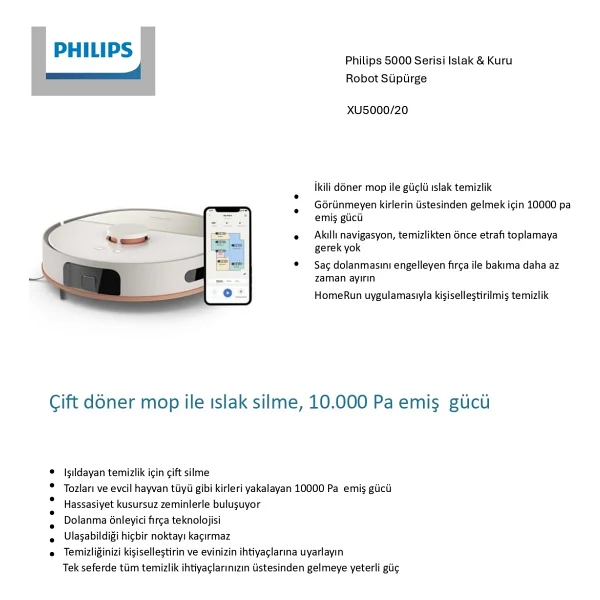 Philips Homerun 5000 Serisi Xu5000/20 İpek Beji Akıllı Robot Süpürge - Görsel 7