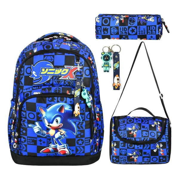 Sonic 2 Mavi Üçlü Erkek Çocuk Ilkokul Okul Çantası Seti (Çanta Termal Beslenme Çantası Kalemlik) - Görsel 7