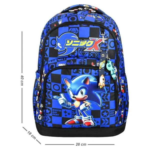 Sonic 2 Mavi Üçlü Erkek Çocuk Ilkokul Okul Çantası Seti (Çanta Termal Beslenme Çantası Kalemlik) - Görsel 2