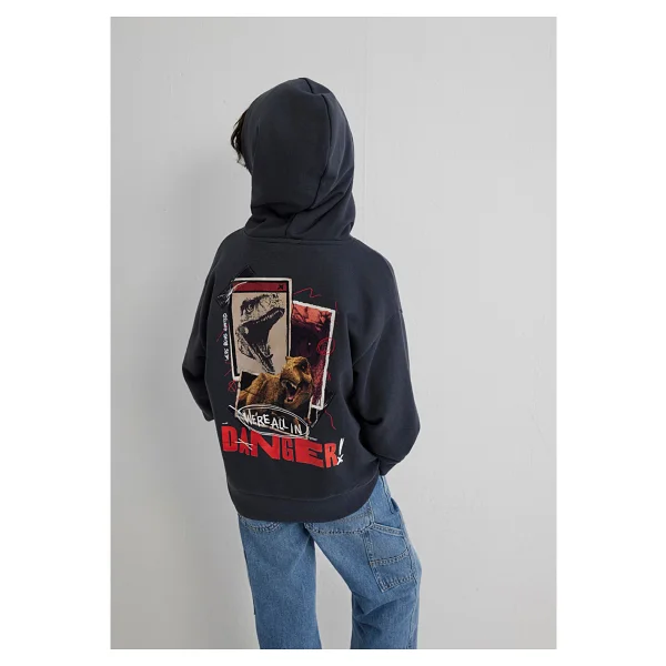 Mavi Jurassic Park Baskılı 6S10135 Kapüşonlu Çocuk Sweatshirt - Görsel 2