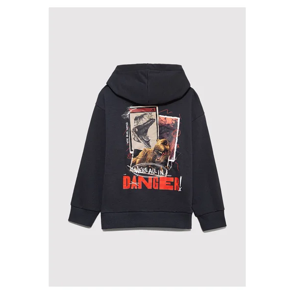 Mavi Jurassic Park Baskılı 6S10135 Kapüşonlu Çocuk Sweatshirt - Görsel 4