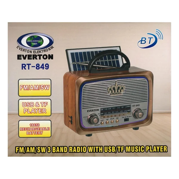 Everton Rt-849 Bluetooth Güneş Panelli Nostaljik Radyo - Görsel 3