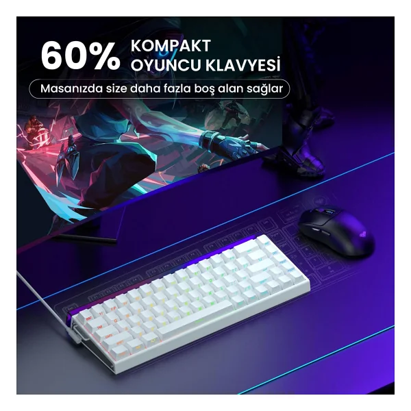 Aula Hero 68 He Beyaz RGB %65 Tkl Black King Switch Kablolu Mekanik Oyuncu Klavyesi - Görsel 7