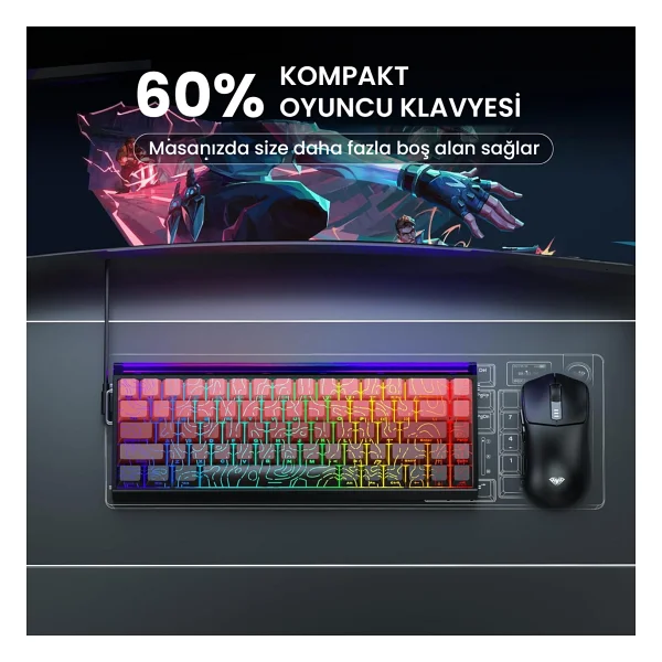 Aula Hero 68 He Manyetik Klavye Rapid Trigger Dragon King Switch 8000hz RGB Neon Tkl Hot Swap Oyuncu Klavyesi Kırmızı - Görsel 8