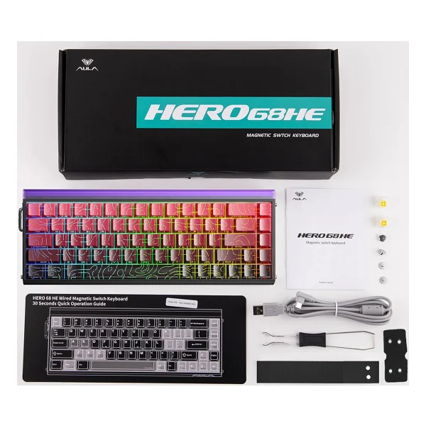 Aula Hero 68 He Manyetik Klavye Rapid Trigger Dragon King Switch 8000hz RGB Neon Tkl Hot Swap Oyuncu Klavyesi Kırmızı - Görsel 9