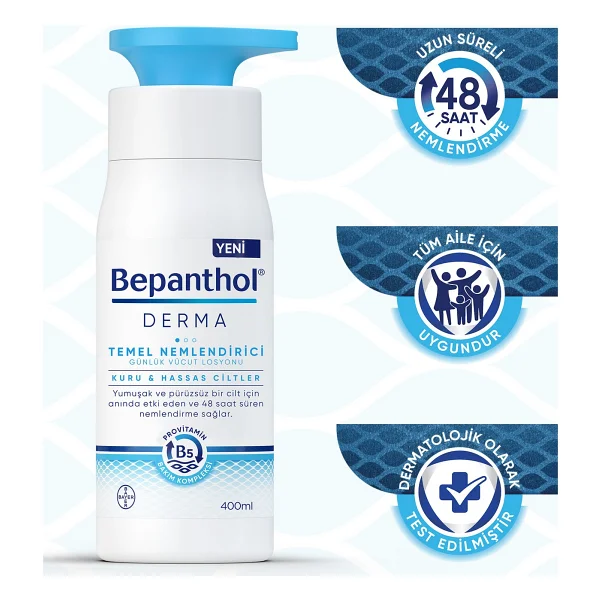 Bepanthol Derma Nemlendirici Vücut Losyonu 400 Ml - Provitamin B5 Ve Niasinamid İçeren, Kuru Ve Hassas Ciltler İçin Günlük Yoğun Bakım - Görsel 4